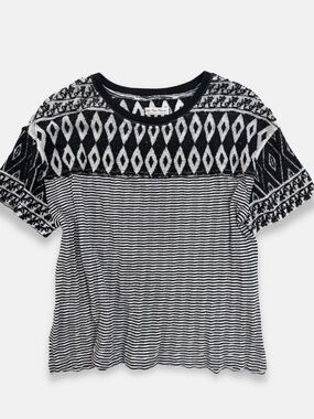 WE THE FREE | Boxy Geo Tee Black White Knit‎ Size Medium Boho Chic Artisan